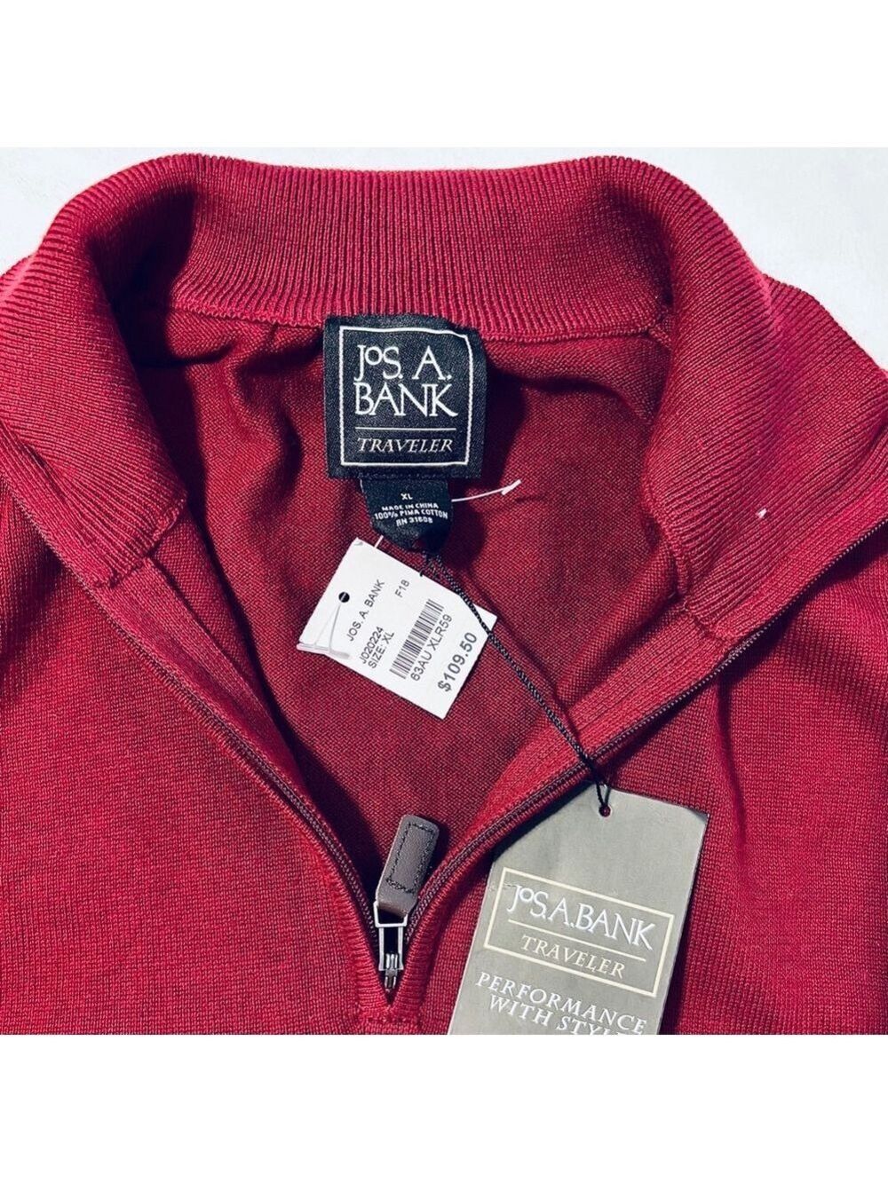 Jos. A. Bank Men's Burgundy Traveler Pima Cotton Sweater NEW WITH TAGS - Picture 7 of 11